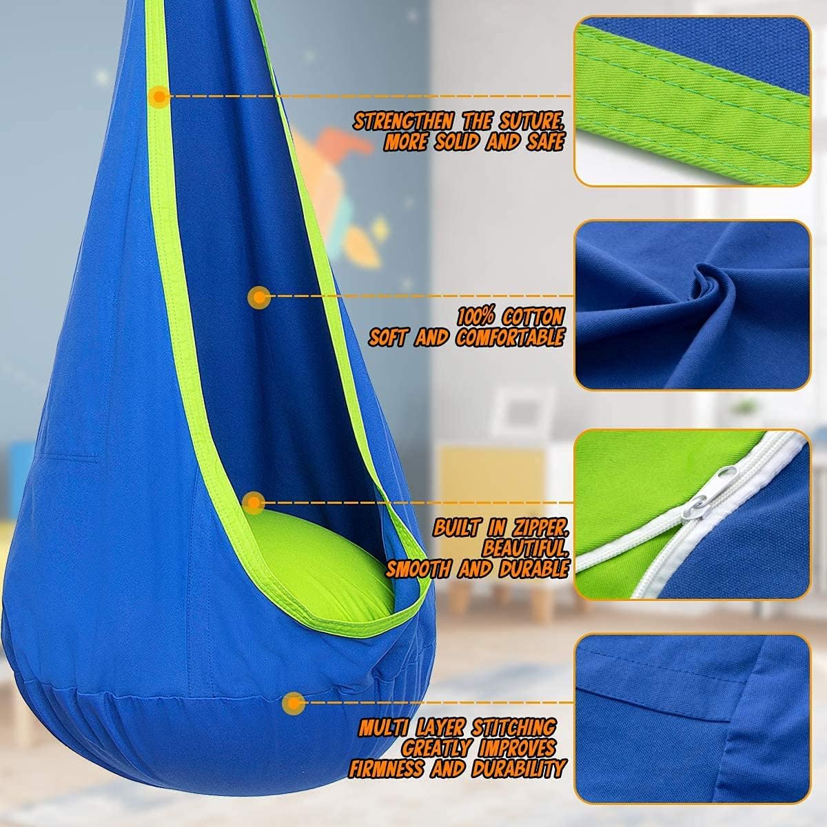 CozyNest - Kids Hanging Chair with Inflatable Cushion